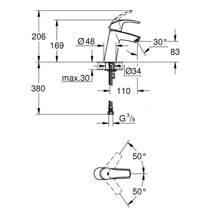 Grohe Eurosmart Смеситель однорычажный для раковины M-Size (23324001) Grohe Eurosmart Смеситель однорычажный для раковины M-Size (23324001)