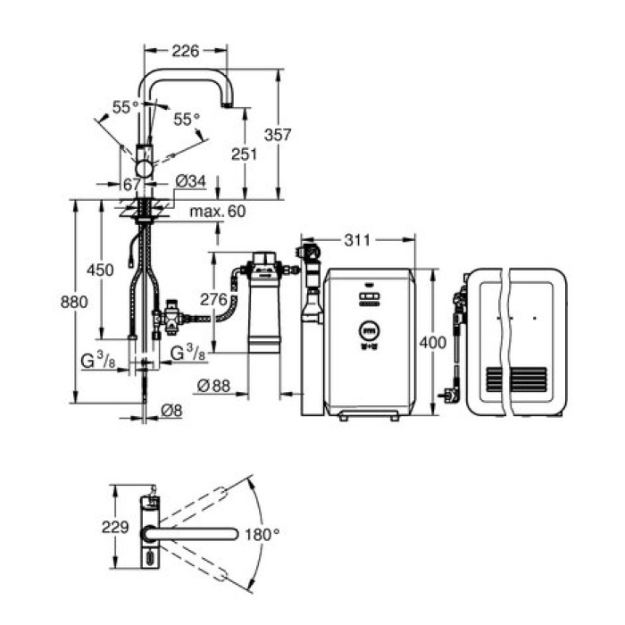 Смеситель со стартовым комплектом GROHE Blue Professional 31324DC1 Смеситель со стартовым комплектом GROHE Blue Professional 31324DC1