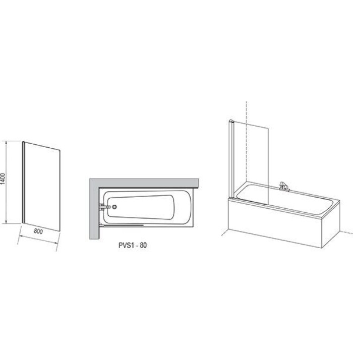 Плитка керамогранит Шторка для ванны Ravak PVS1- 80 Белый Transparent для пола
