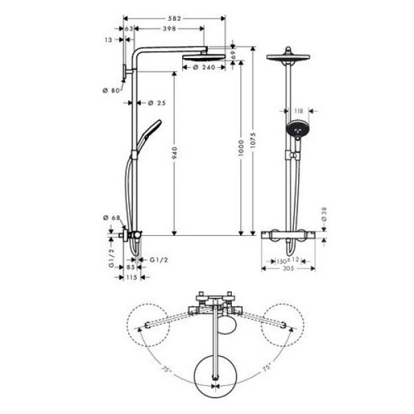 Душевая система Hansgrohe Raindance Select S 240 2jet Showerpipe (27129400)