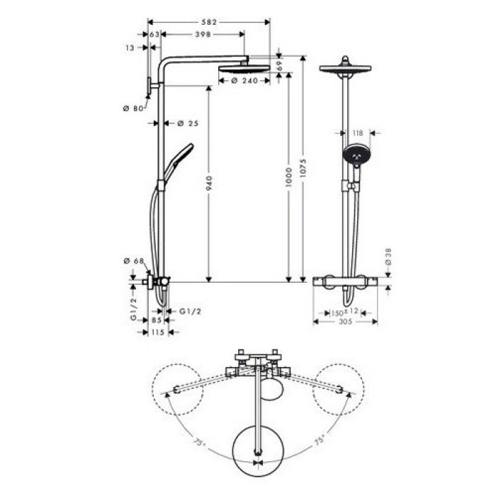Душевая система Hansgrohe Raindance Select S 240 2jet Showerpipe (27129400)