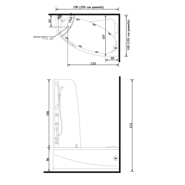 Gruppo Treesse Syria Box Ванна угловая в современном стиле 153x103xh212 см