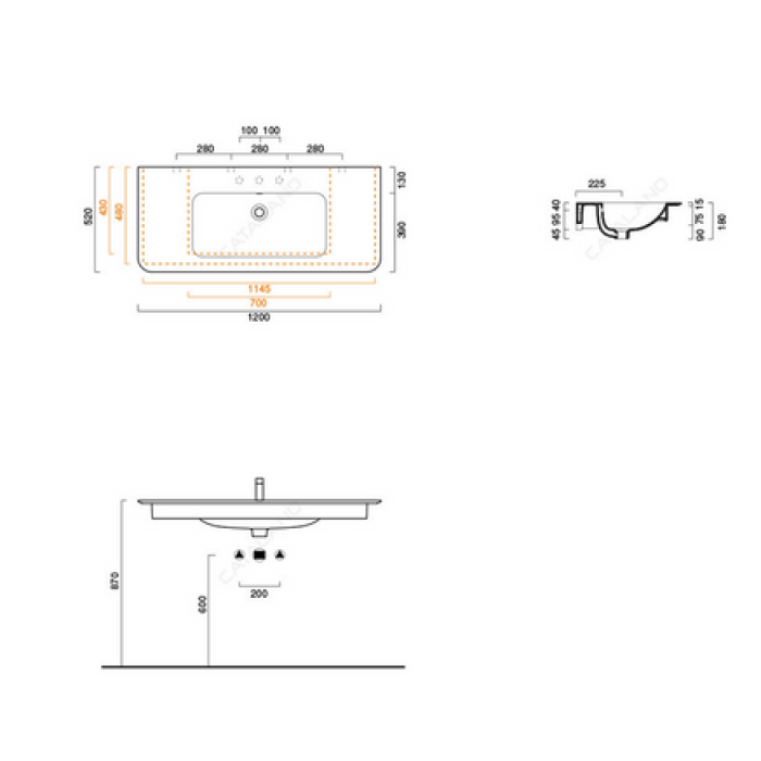 Керамическая раковина 120 см Catalano Green