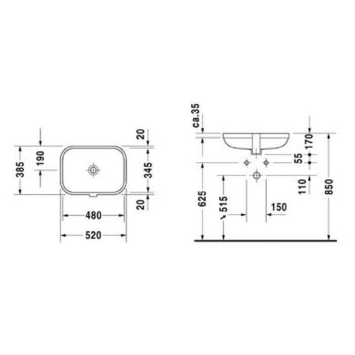 Плитка керамогранит Керамическая раковина 48 см Duravit Happy D.2 0457480000 для пола
