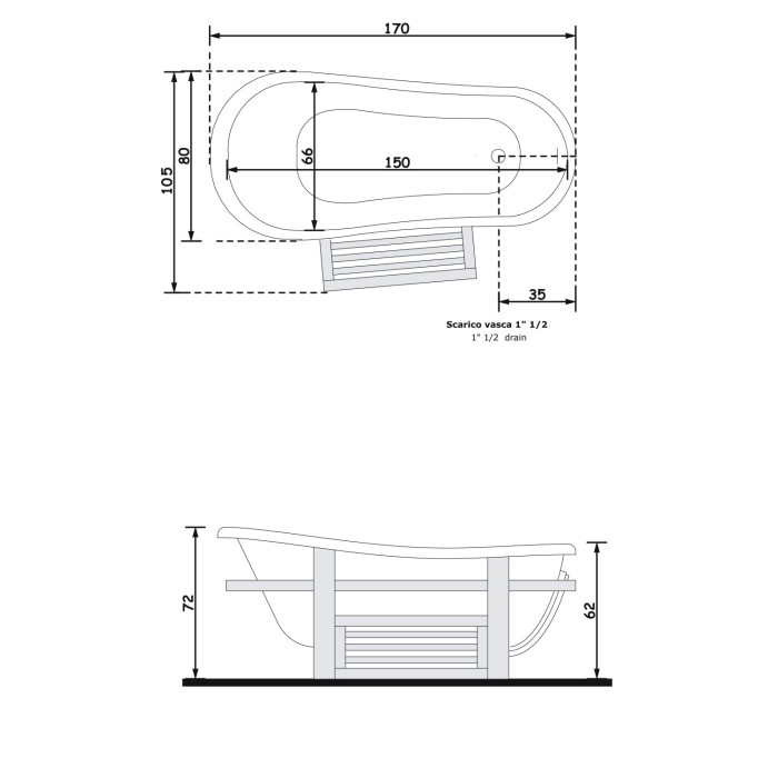 Gruppo Treesse Epoca One Top Ванна в классическом стиле 170x80xh73 см, цвет белый, венге Gruppo Treesse Epoca One Top Ванна в классическом стиле 170x80xh73 см, цвет белый, венге