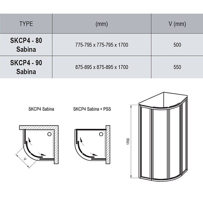 Душевая кабина Ravak Supernova SKCP4- 80 SABINA Белый Pearl