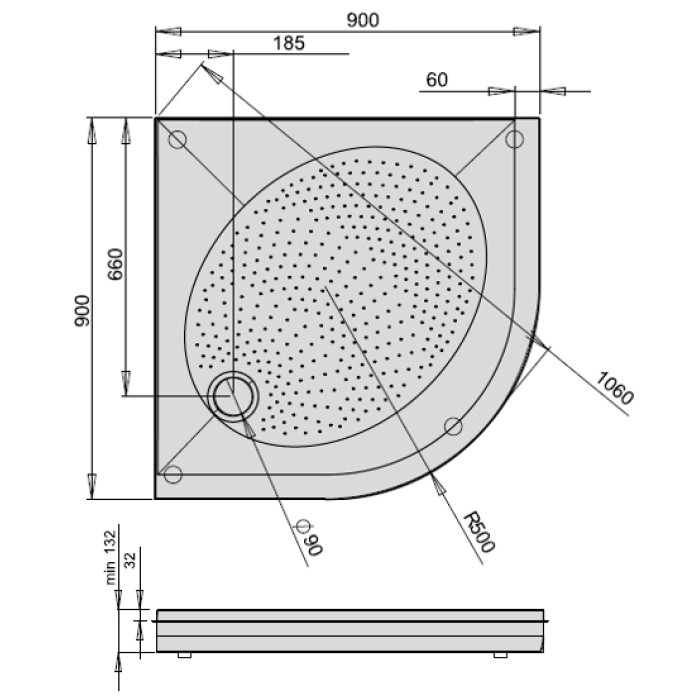 Душевой поддон РАА ART RO 90 R500