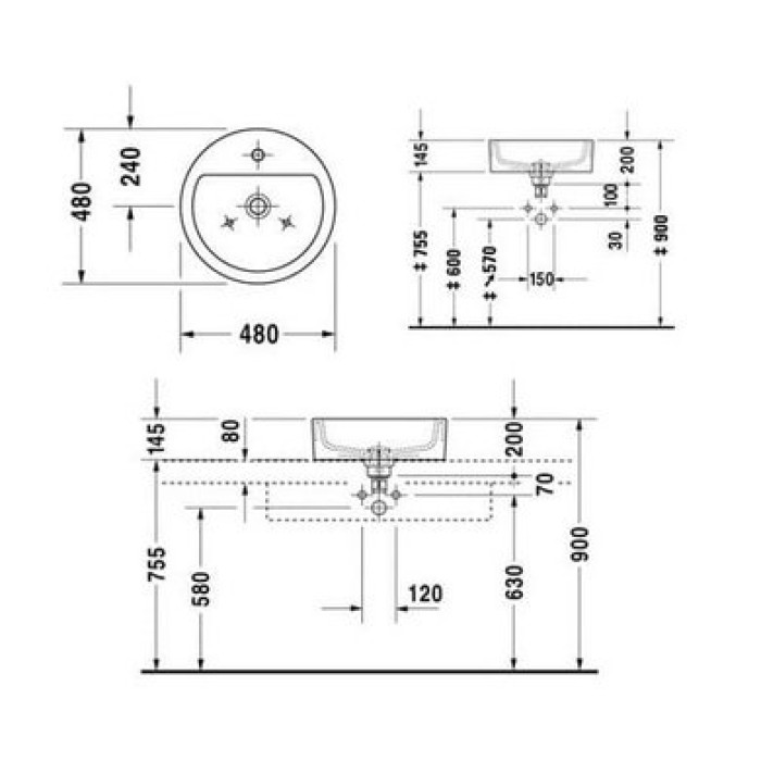 Плитка керамогранит Керамическая раковина 48 см Duravit Starck 1 0446480000 для пола
