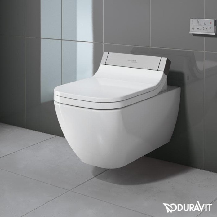 Плитка керамогранит Подвесной безободковый унитаз Duravit Rimless Happy D.2 SensoWash 2550590000 для пола
