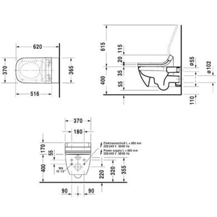 Плитка керамогранит Подвесной безободковый унитаз Duravit Rimless Happy D.2 SensoWash 2550590000 для пола