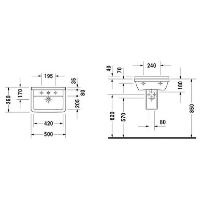 Плитка керамогранит Керамическая раковина 50 см Duravit Starck 3 0300500000 для пола
