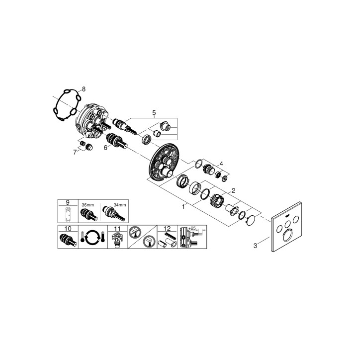 Grohe Grohtherm SmartControl Термостат для встраиваемого монтажа на 3 выхода (29126AL0)