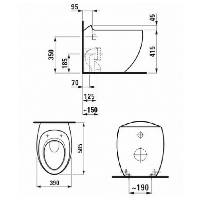 Унитаз пристенный Laufen ILBAGNOALESSI ONE с покрытием LCC (H8219714000001) без сиденья