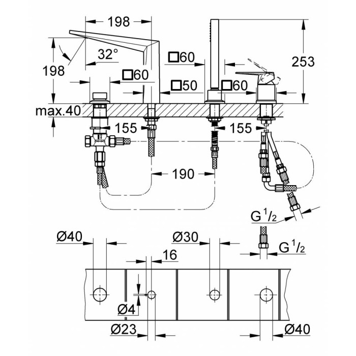 Grohe Allure Brilliant Смеситель для ванны однорычажный на 4 отверстия (19787001) Grohe Allure Brilliant Смеситель для ванны однорычажный на 4 отверстия (19787001)