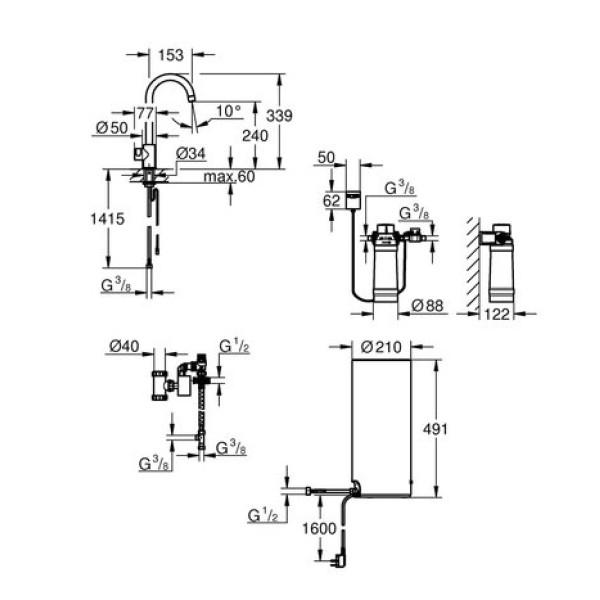 Смеситель и бойлер для раковины GROHE Red Mono L-size 30080001