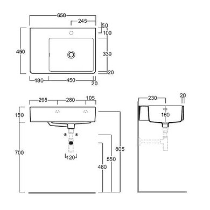 Керамическая раковина 65 см Simas Top-Lavabi QU65D