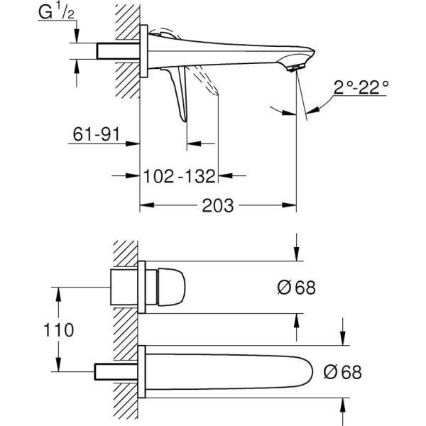 Grohe Eurostyle Смеситель для раковины на два отверстия M-Size (29097003)