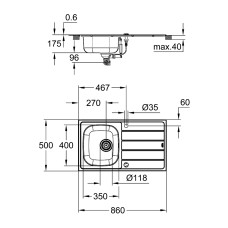 Мойдка для кухни Grohe 860x500 мм с эксцентриком, 1 чаша (31552SD1)
