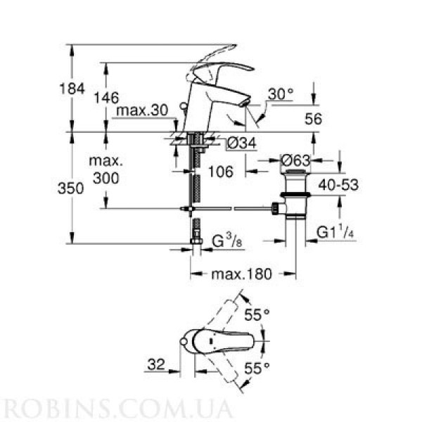 Grohe Набор смесителей Eurosmart 3 в 1 для ванны и душа (123238S)