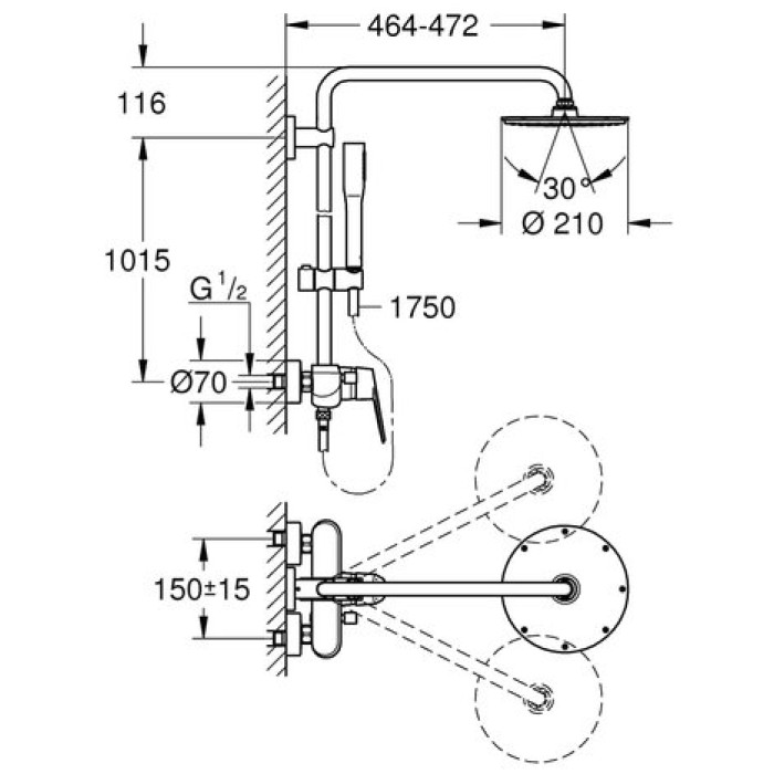 Душевая система Grohe Euphoria xxL Eurodisc Cosmopolitan system 210 23058003