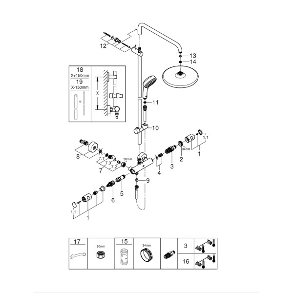Плитка керамогранит Grohe Tempesta Cosmopolitan System 250 Душевая система 26670000 для пола