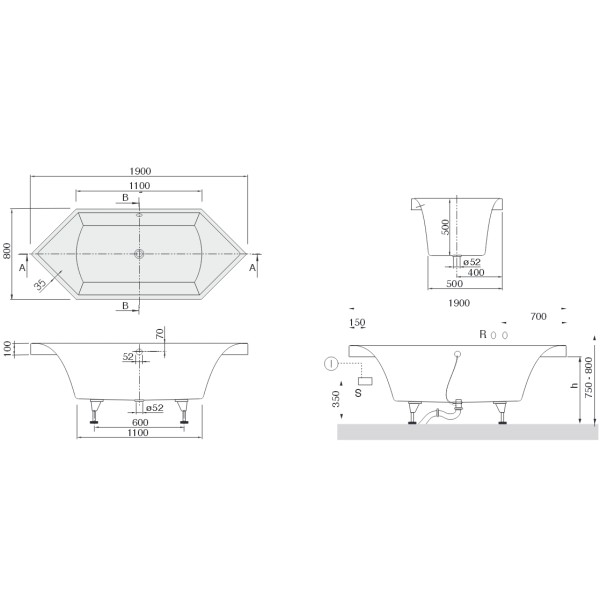 Ванна квариловая Villeroy&Boch Squaro UBQ190SQR6V-01