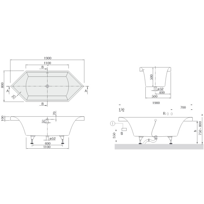 Ванна квариловая Villeroy&Boch Squaro UBQ190SQR6V-01 Ванна квариловая Villeroy&Boch Squaro UBQ190SQR6V-01