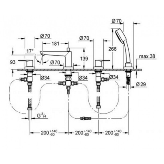 Grohe BauLoop Смеситель для ванны на 4 отверстия(25119000)