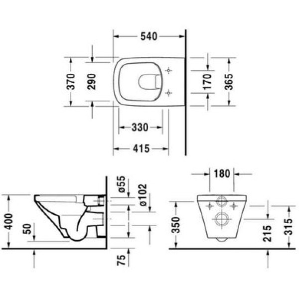 Плитка керамогранит Подвесной безободковый унитаз Duravit Rimless DuraStyle 2538090000 для пола