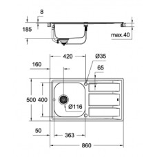 Мойдка для кухни Grohe 860x500 мм с эксцентриком, 1 чаша, матовая (31566SD0)