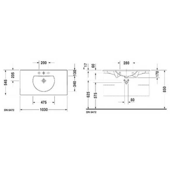 Плитка керамогранит Керамическая раковина 103 см Duravit Darling New 0499100000 для пола
