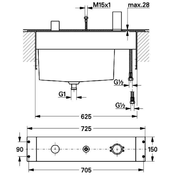Grohe Смеситель однорычажный для ванны на 3 отверстия внутренняя часть (33339000)