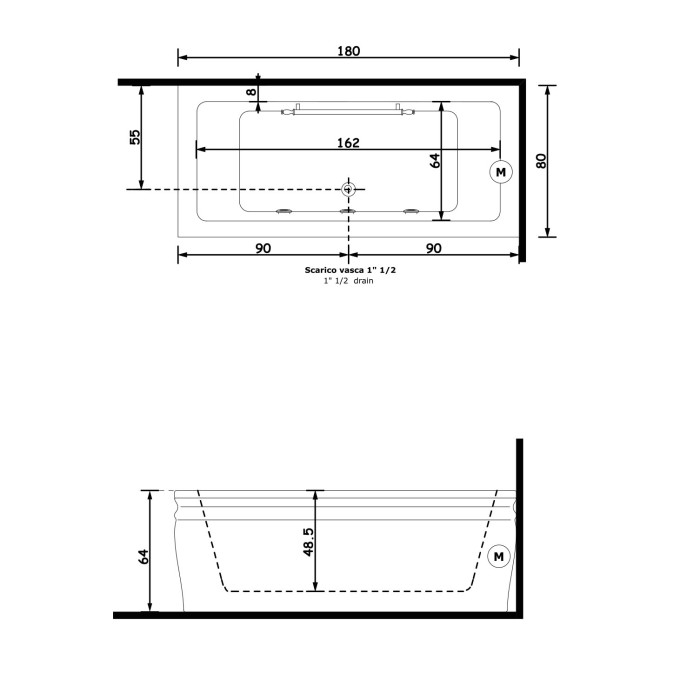 Gruppo Treesse Blanque 1880 Ванна в стиле арт-деко 180x80xh65 см
