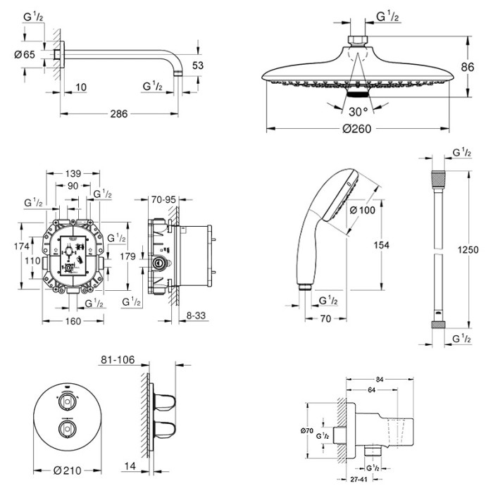 Плитка керамогранит Grohe Grohtherm SmartControl Душевая система скрытого монтажа 3461400A для пола