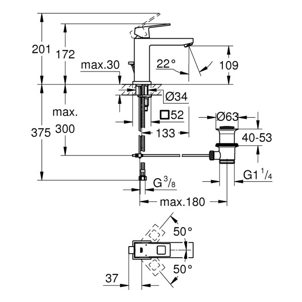 Grohe Eurocube Смеситель однорычажный для раковины M-Size (23445AL0)