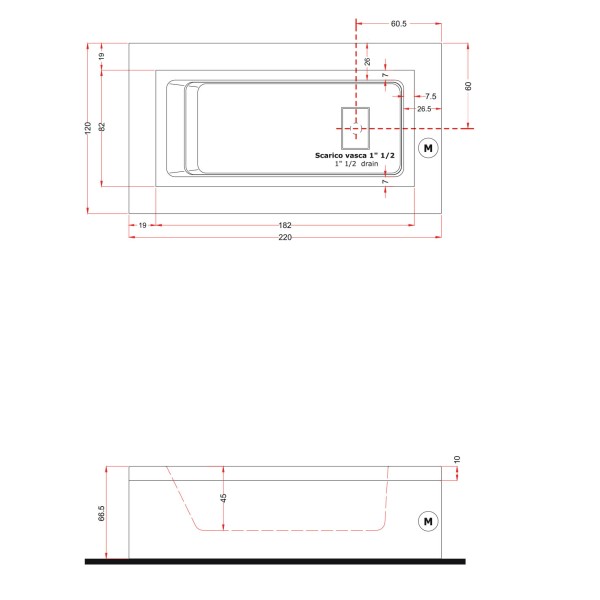 Gruppo Treesse Fusion 220 Ванна в современном стиле 220x120xh67 см