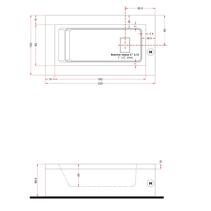 Gruppo Treesse Fusion 220 Ванна в современном стиле 220x120xh67 см