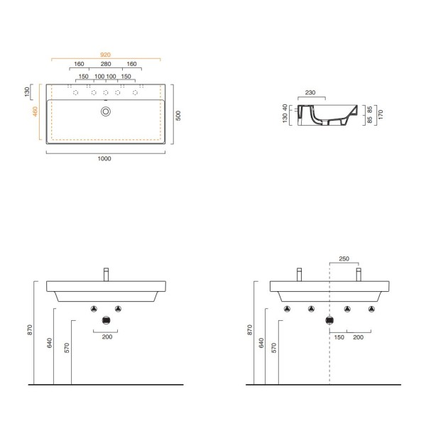 Керамическая раковина 100 см Catalano NEW ZERO, bianco satinato