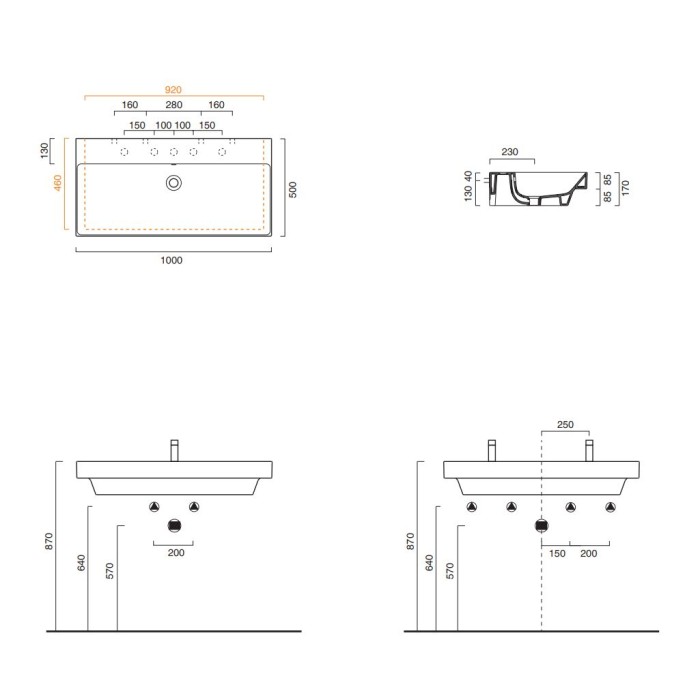 Керамическая раковина 100 см Catalano NEW ZERO, bianco satinato
