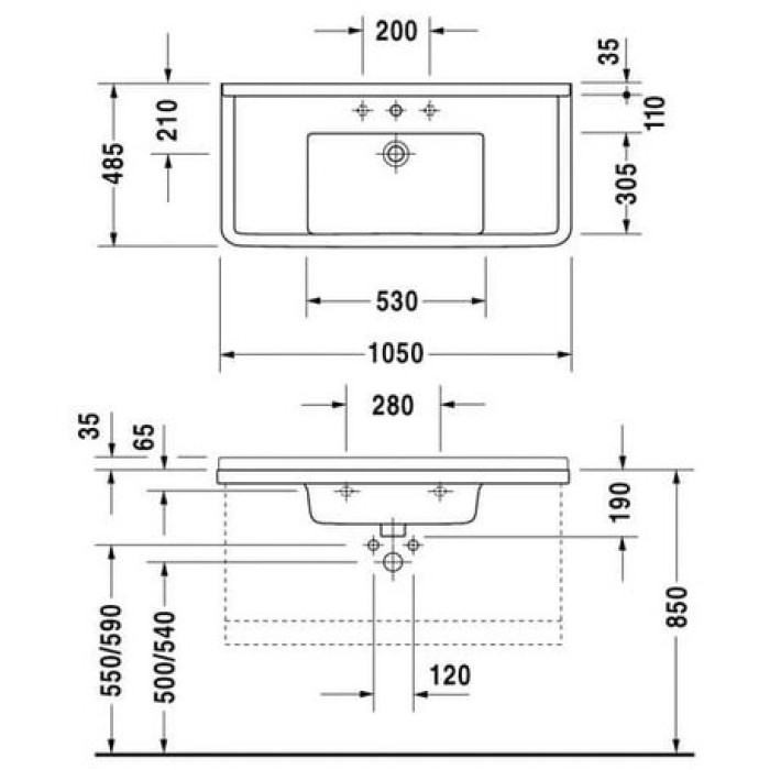 Плитка керамогранит Керамическая раковина 105 см Duravit Starck 3 0304100000 для пола