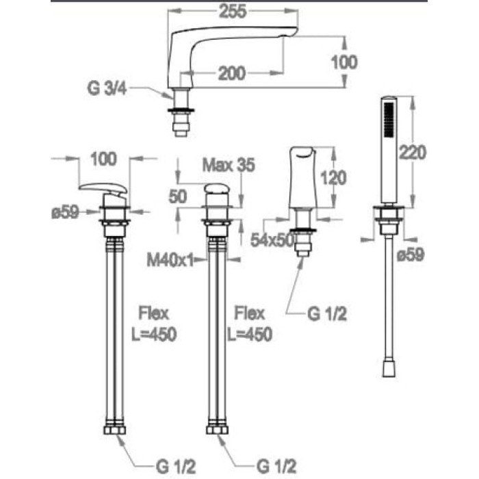 Смеситель для ванны Fir Synergy Open 93 (93.3140.4.10.00) Смеситель для ванны Fir Synergy Open 93 (93.3140.4.10.00)
