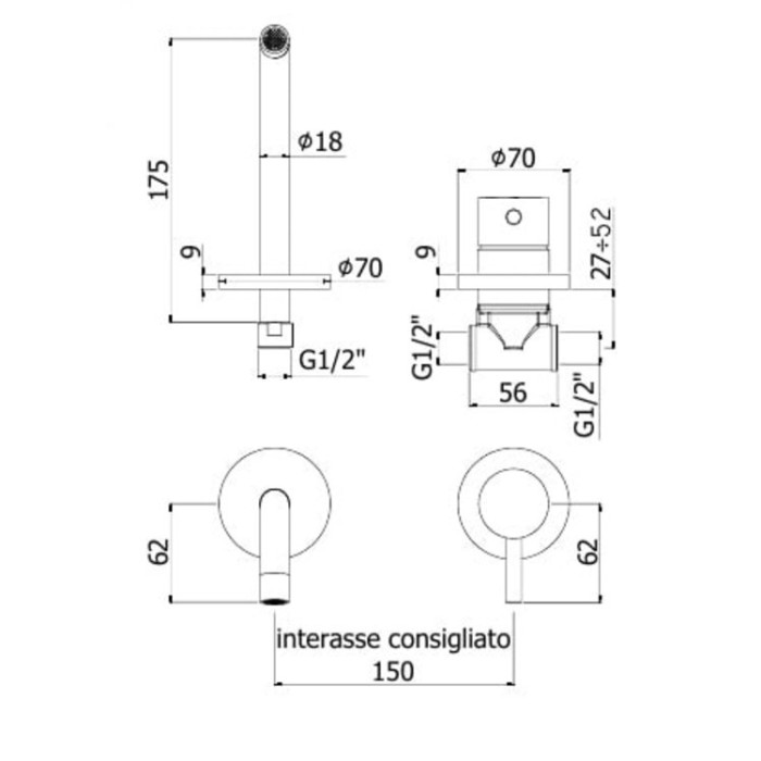 Смеситель для раковины Paffoni Light, 175 мм (LIG00670CR)