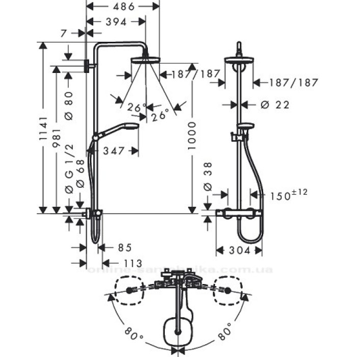 Душевая система Hansgrohe Croma Select E 180 2 jet (27256400)