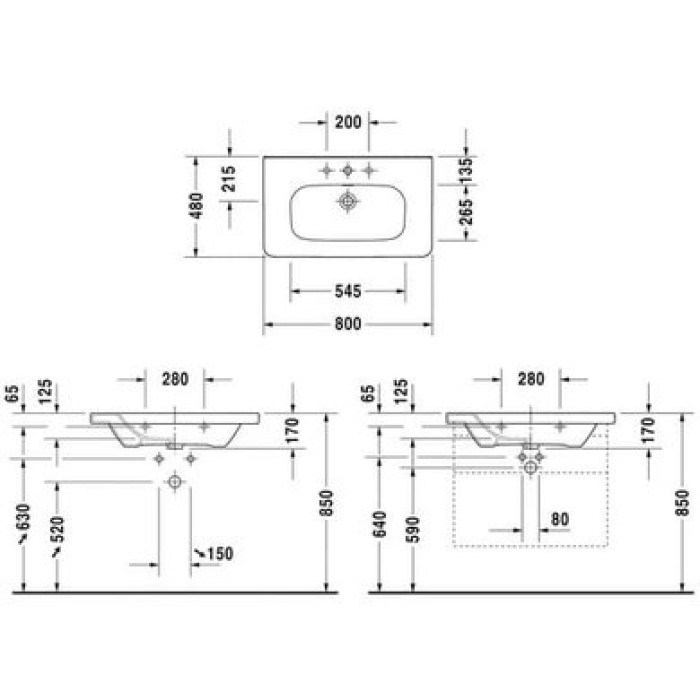 Плитка керамогранит Керамическая раковина 80 см Duravit DuraStyle 2320800041 для пола