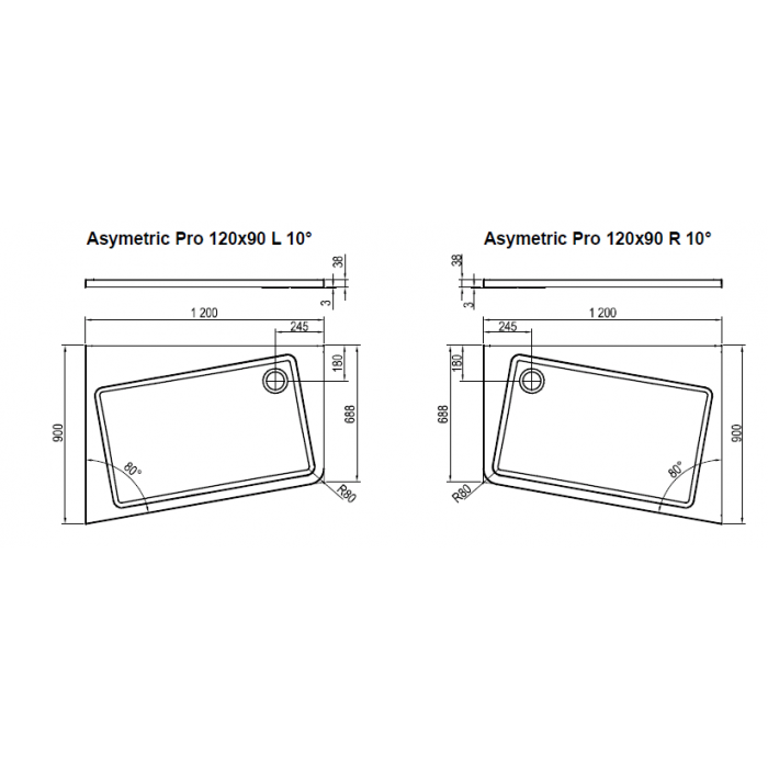 Душевой поддон Ravak ASYMETRIC PRO 120x90 L 10°