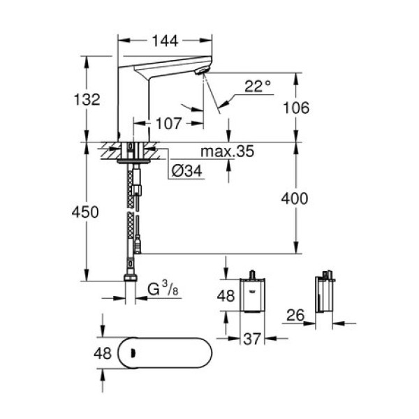 Электронный смеситель для раковины Grohe Eurosmart Cosmopolitan E 36439000