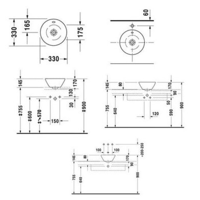Плитка керамогранит Керамическая раковина 33 см Duravit Starck 1 0408330000 для пола