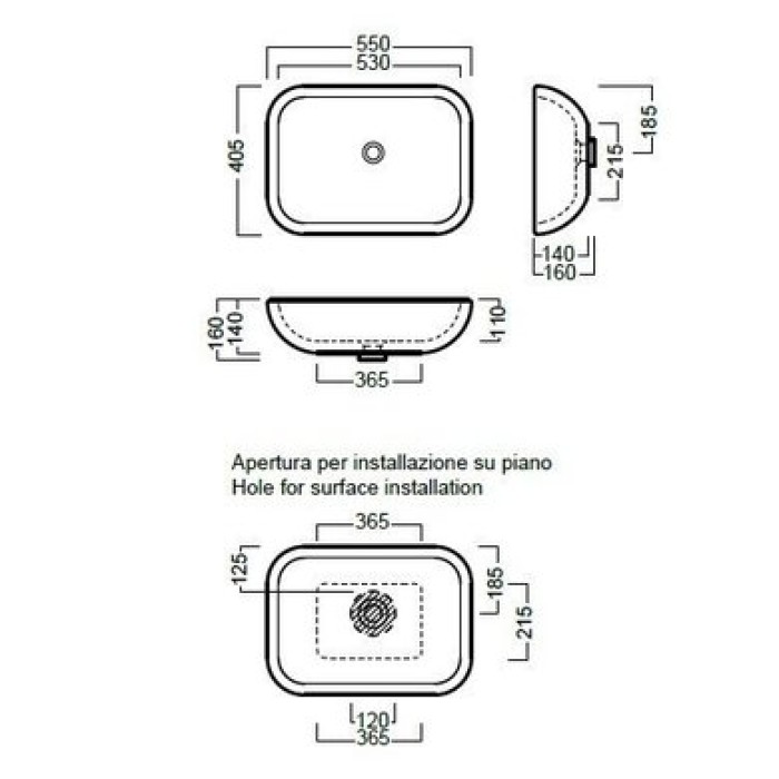 Керамическая раковина 55 см Hatria Happy Hour 17:00, антрацит (A0Y0QQ08)