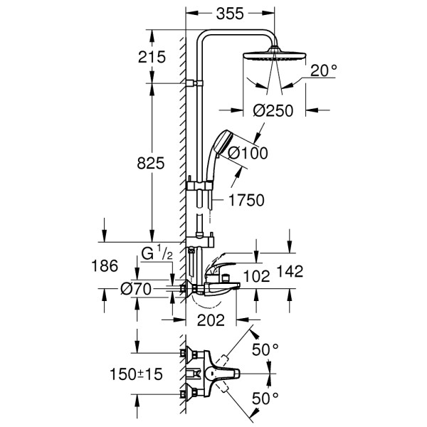 Плитка керамогранит Grohe Tempesta Cosmopolitan System 250 Душевая система 26674000 для пола