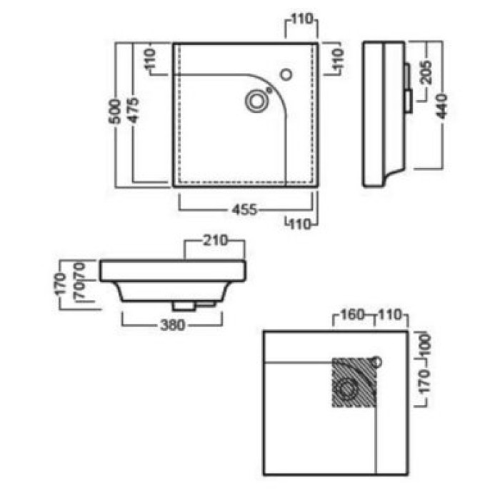 Керамическая раковина 50 см Hatria Grandangolo, белый (YxES01)